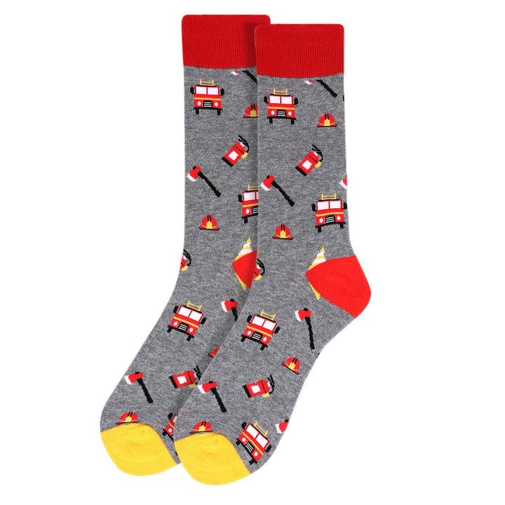 Fun Socks Mens Firefighter Novelty Socks Grey and Red with Yellow Fireman Firemen Socks Image 2