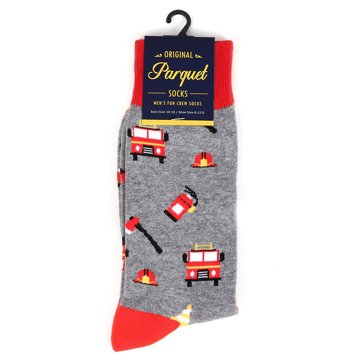 Fun Socks Mens Firefighter Novelty Socks Grey and Red with Yellow Fireman Firemen Socks Image 3