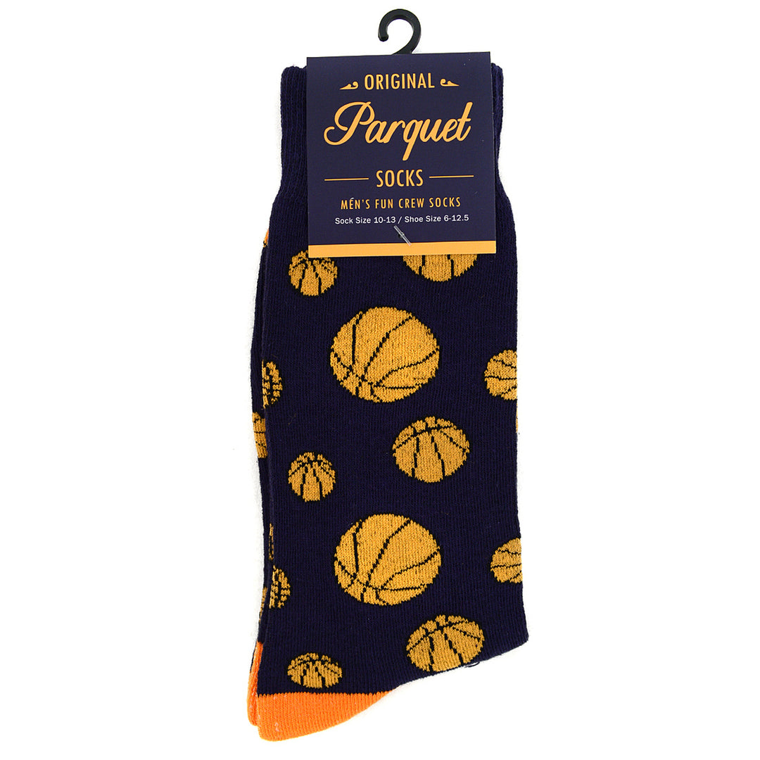 Mens Basketball Novelty Socks Mens Dress Socks Blue and Orange Hardwood Love Fun Socks Hoops Image 4