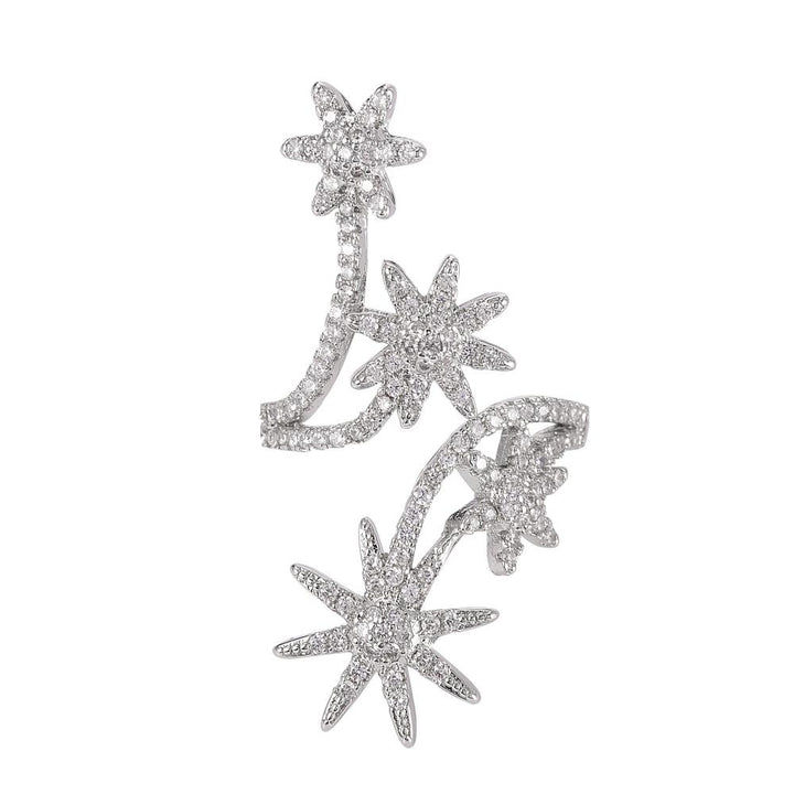 Matashi Rhodium Plated Womens Jewelry Zirconia Flower Ring - Large Unique Statement Long Full Finger Fashion Rings - Image 2