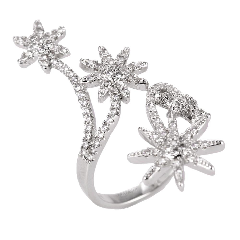 Matashi Rhodium Plated Womens Jewelry Zirconia Flower Ring - Large Unique Statement Long Full Finger Fashion Rings - Image 3