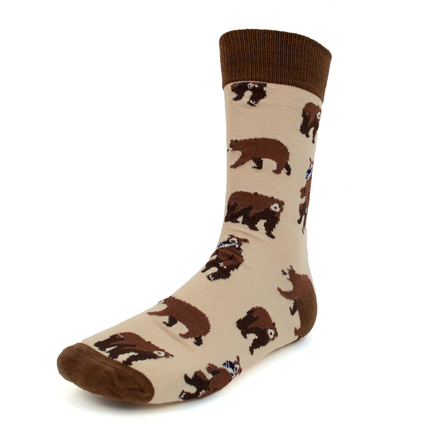 Mens Brown Bear Novelty Socks Grizzly Bear Fun Crazy Socks Yellowstone Bears Socks Groomsmen Socks Wedding Party Image 1