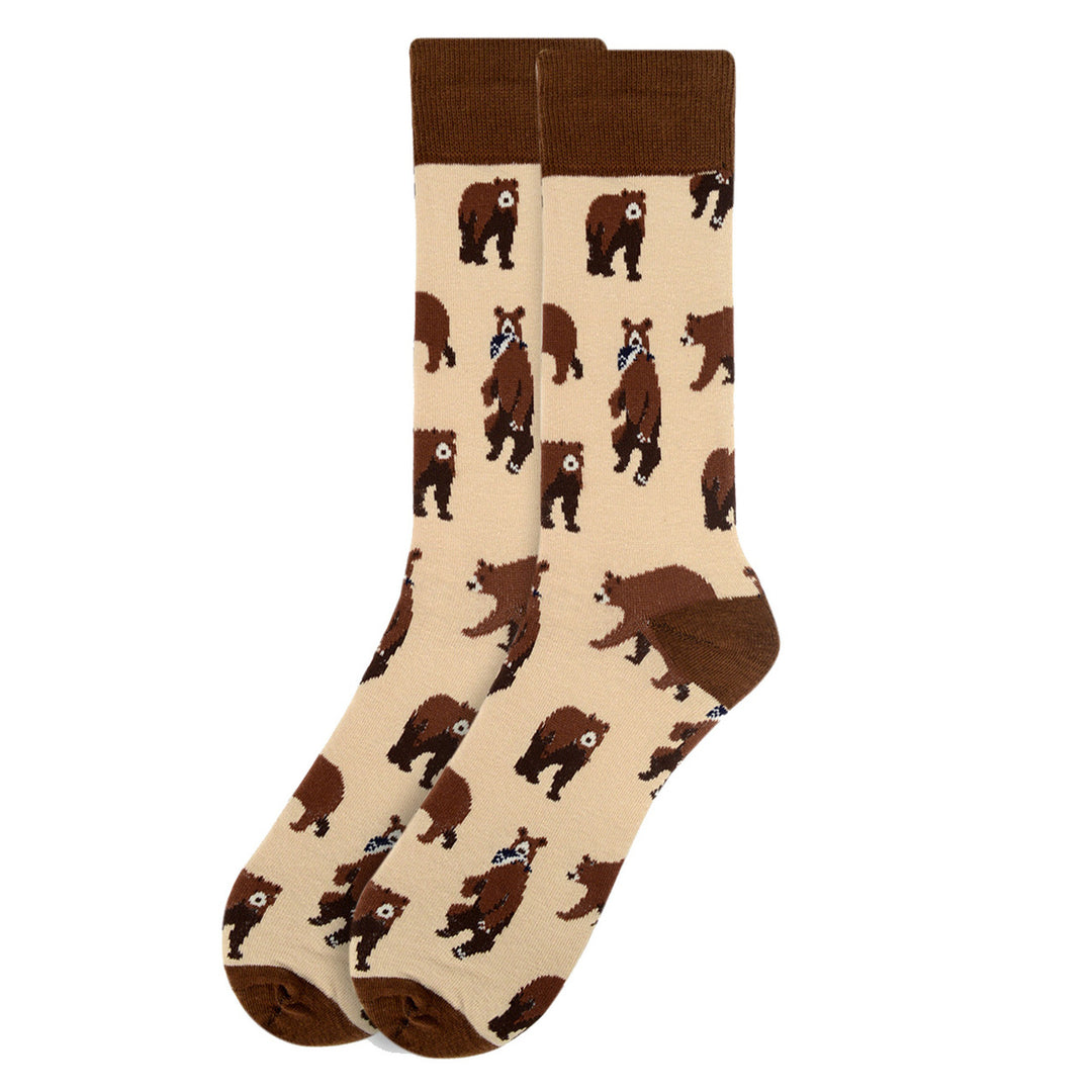 Mens Brown Bear Novelty Socks Grizzly Bear Fun Crazy Socks Yellowstone Bears Socks Groomsmen Socks Wedding Party Image 2