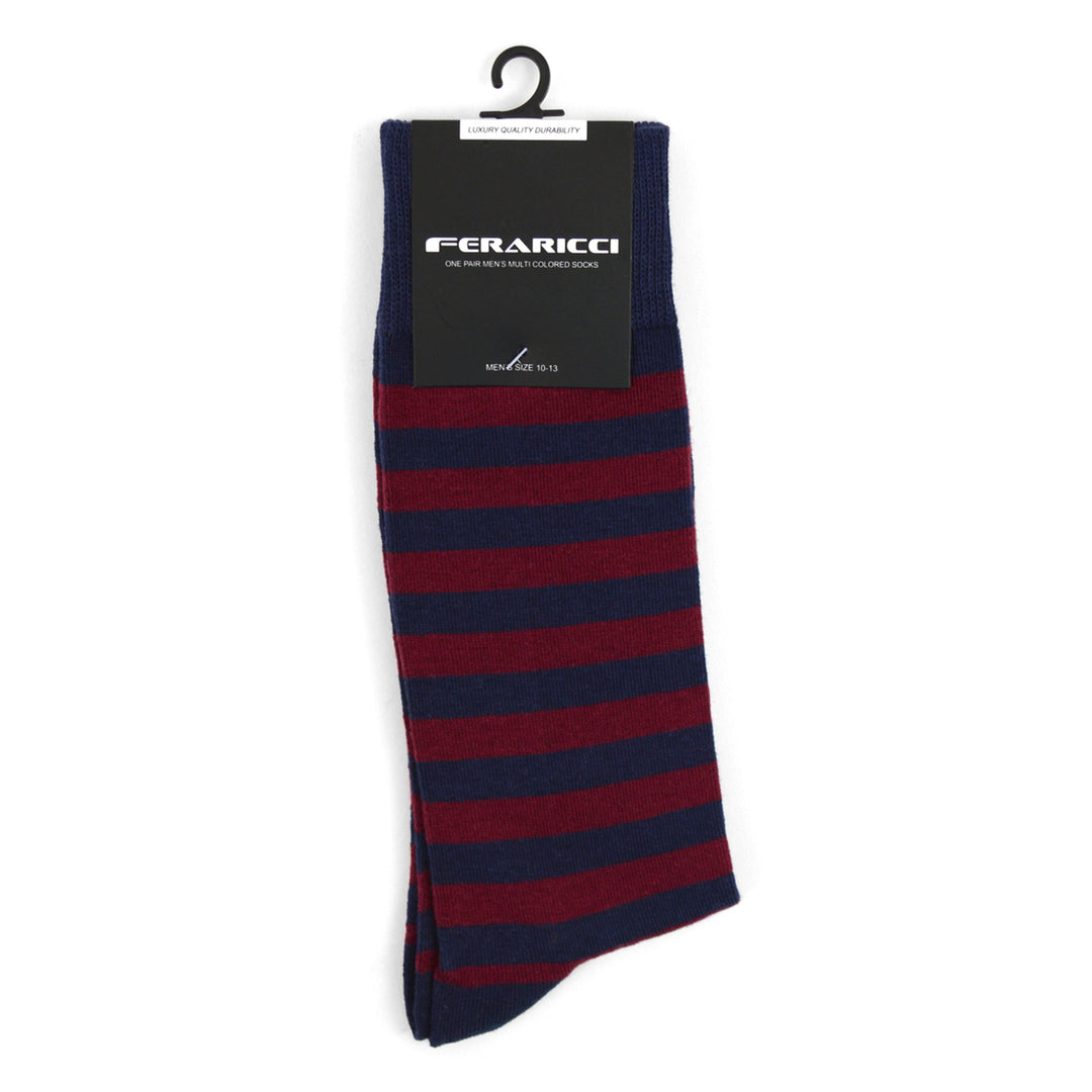 Mens College Socks Striped Burgundy Blue Socks Image 1