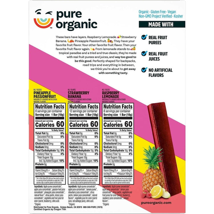 Pure Organic Layered Fruit Bars Variety Pack 0.63 Ounce (Pack of 28) Image 2