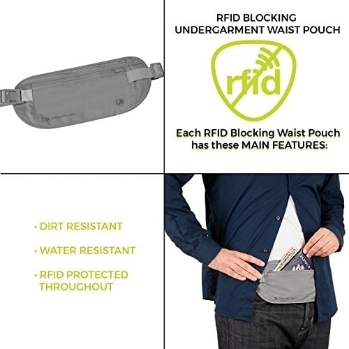 Travelon RFID Blocking Waist Pouch Gray One Size 12997-510 for Travel Security Image 4