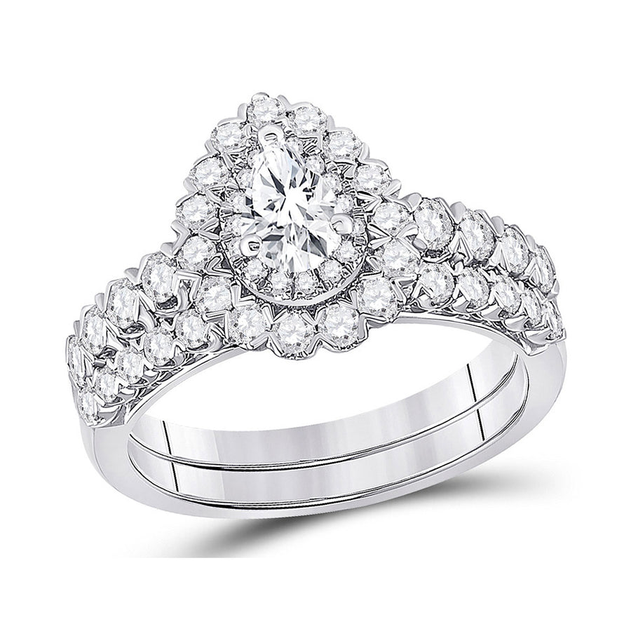 1.50 Carat (ctw G-HI1-I2) Pear-Cut Diamond Engagement Ring and Wedding Band Set in 14K White Gold Image 1
