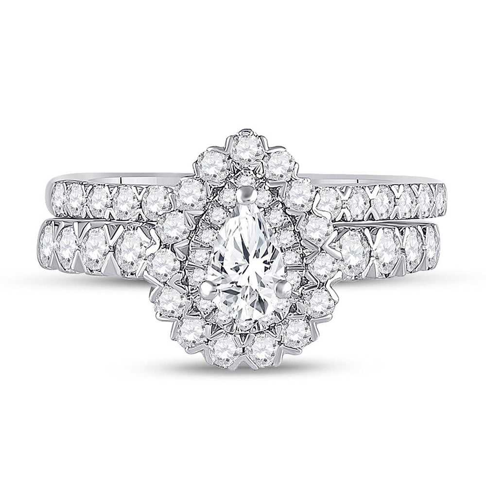 1.50 Carat (ctw G-HI1-I2) Pear-Cut Diamond Engagement Ring and Wedding Band Set in 14K White Gold Image 2
