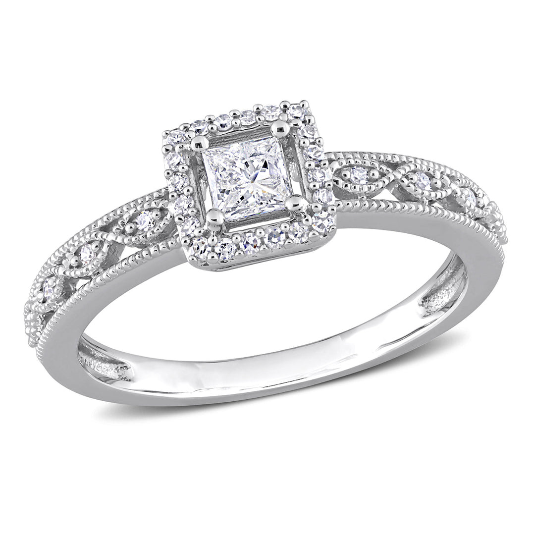 3/8 Carat (ctw H-I I2-I3) Princess Diamond Engagement Halo Ring in 10K White Gold Image 1