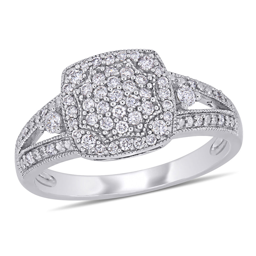 1/3 Carat (ctw H-II2-I3) Diamond Cluster Engagement Ring in 10K White Gold Image 1