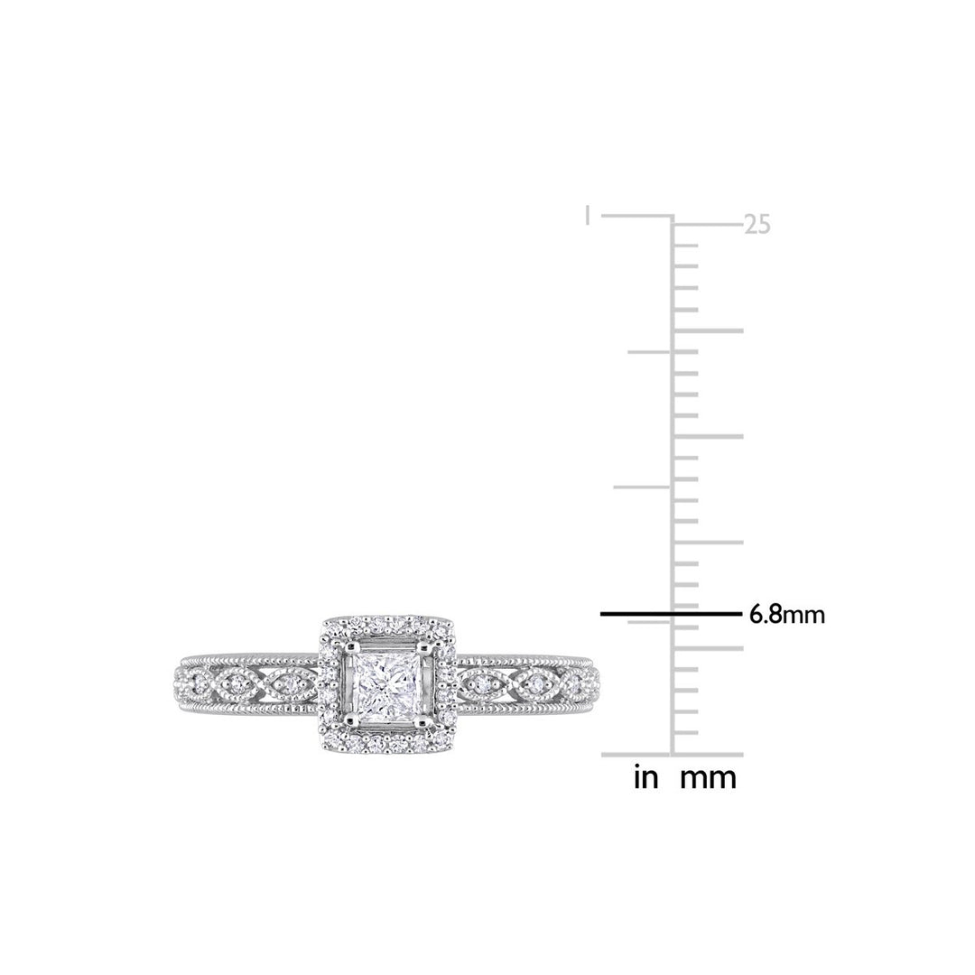 3/8 Carat (ctw H-I I2-I3) Princess Diamond Engagement Halo Ring in 10K White Gold Image 3