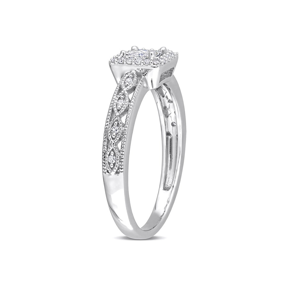 3/8 Carat (ctw H-I I2-I3) Princess Diamond Engagement Halo Ring in 10K White Gold Image 4