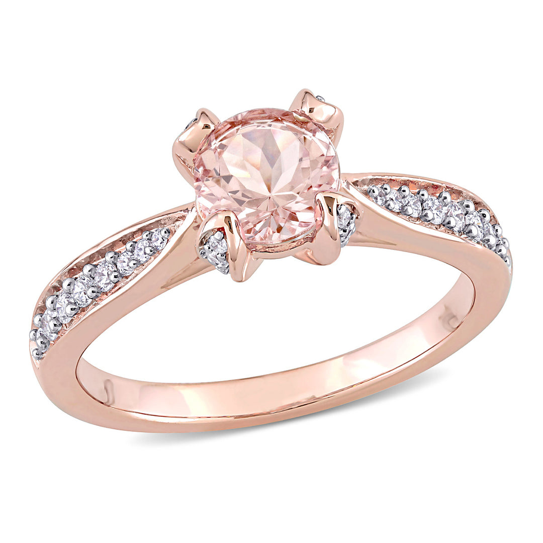 3/4 Carat (ctw) Morganite Engagement Ring in 14K Rose Pink Gold with Diamonds Image 1