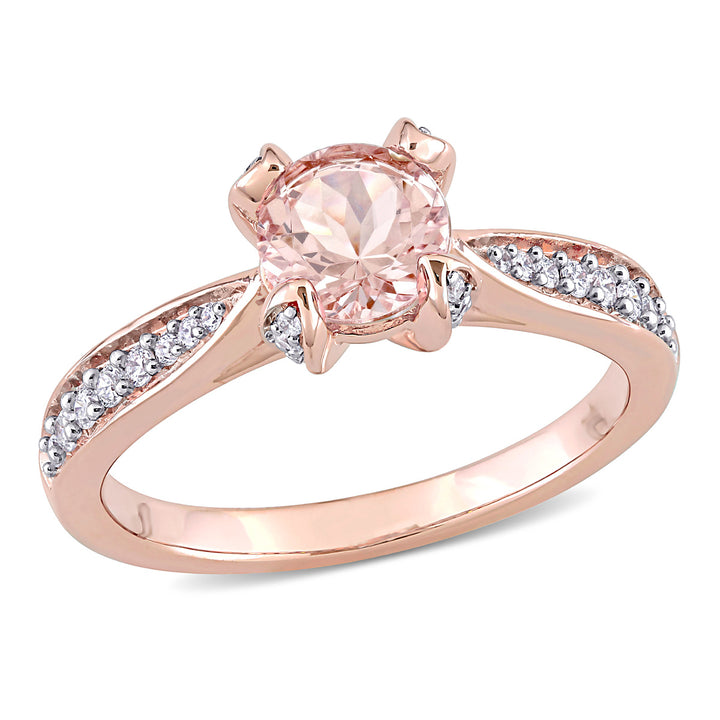 3/4 Carat (ctw) Morganite Engagement Ring in 14K Rose Pink Gold with Diamonds Image 1