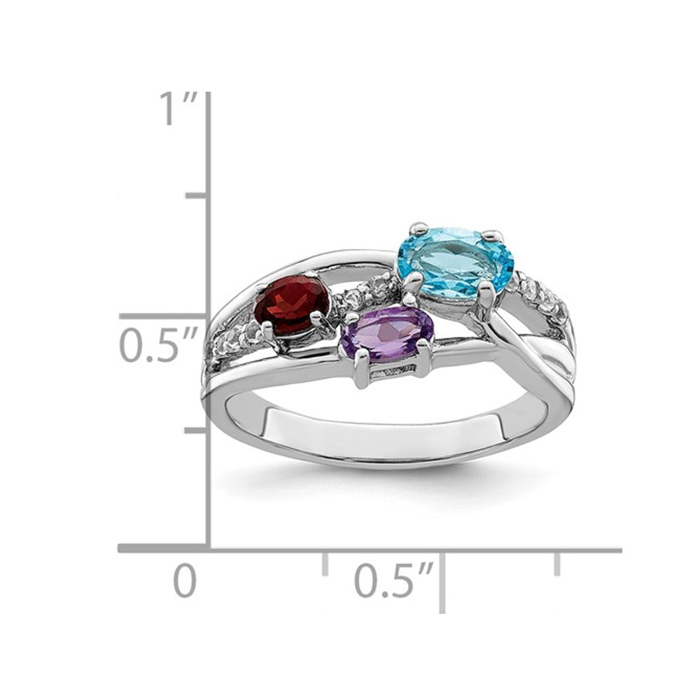 1.00 Carat (ctw) Blue Topaz Garnet and Amethyst Ring in Sterling Silver Image 3