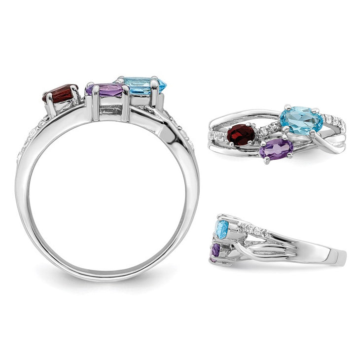 1.00 Carat (ctw) Blue TopazGarnet and Amethyst Ring in Sterling Silver Image 4