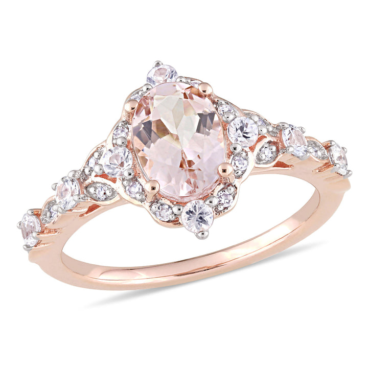 1.15 Carat (ctw) Morganite Ring in 10K Rose Pink Gold with White Sapphires Image 1