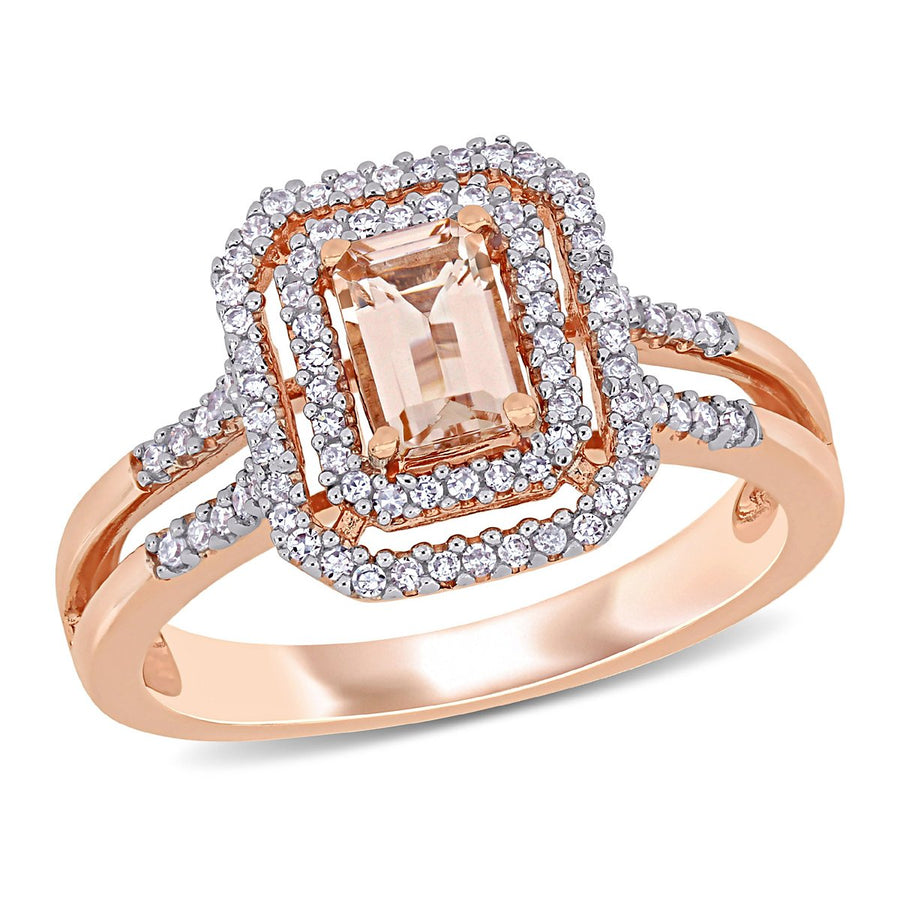 3/5 Carat (ctw) Octagon Morganite Halo Ring in 10K Rose Gold with Diamonds Image 1