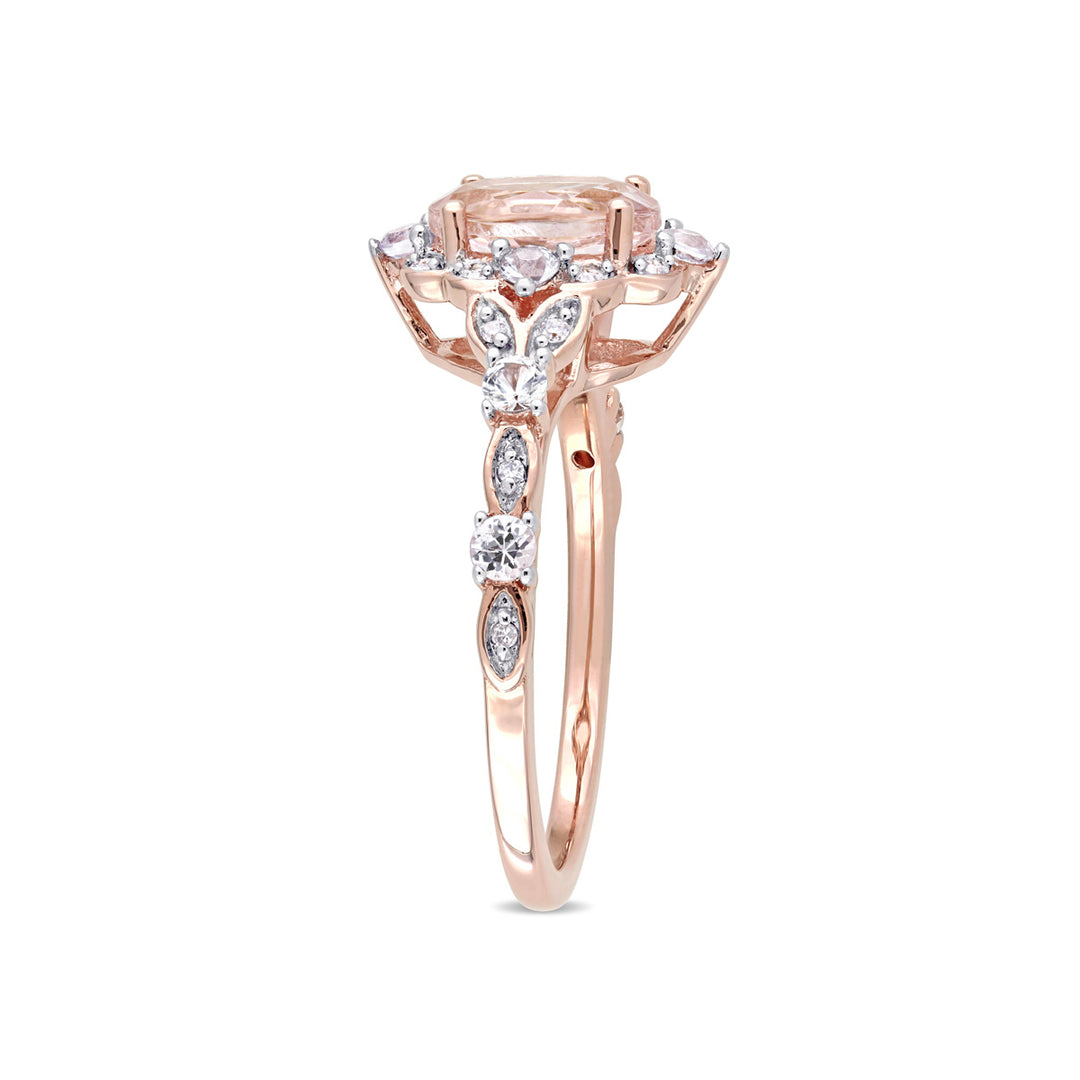 1.15 Carat (ctw) Morganite Ring in 10K Rose Pink Gold with White Sapphires Image 4