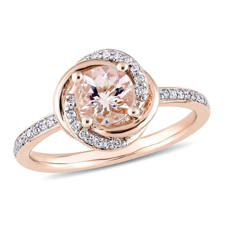 4/5 Carat (ctw) Morganite Swirl Ring in 10K Rose Pink Gold with Diamonds Image 1