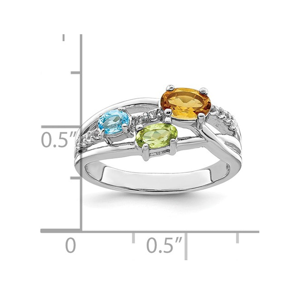 9/10 Carat (ctw) Blue Topaz Peridot and Citrine Ring in Sterling Silver Image 3