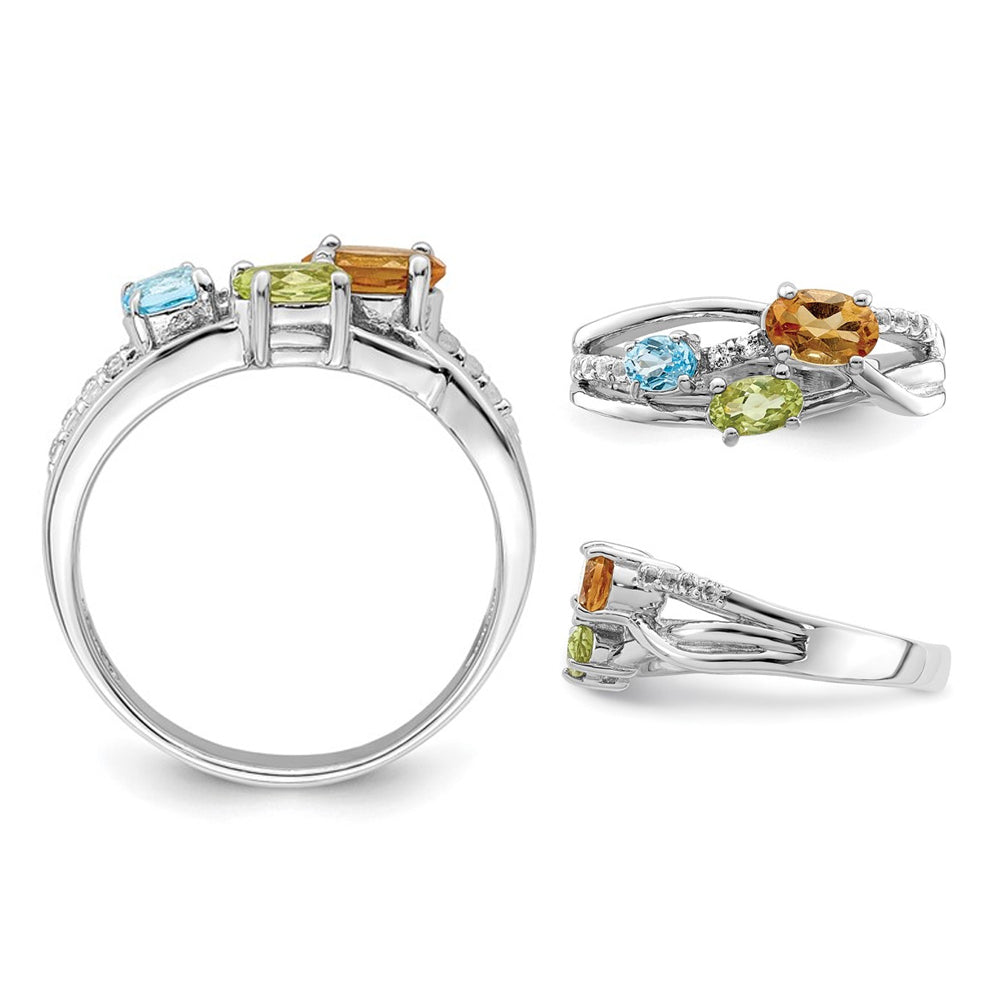 9/10 Carat (ctw) Blue Topaz Peridot and Citrine Ring in Sterling Silver Image 4