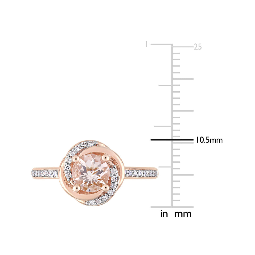 4/5 Carat (ctw) Morganite Swirl Ring in 10K Rose Pink Gold with Diamonds Image 3