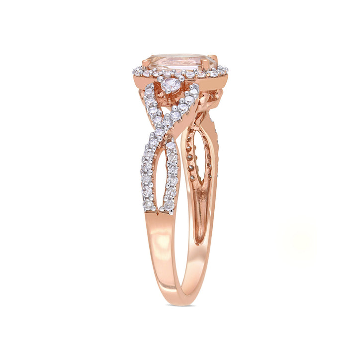 7/10 Carat (ctw) Morganite Crossover Ring in 10K Rose Pink Gold with Diamonds Image 4