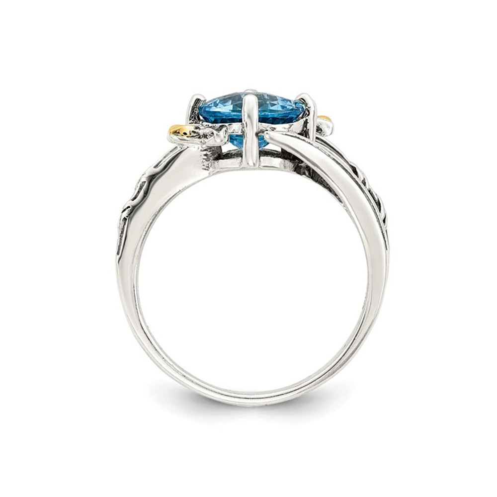 2.05 Carat (ctw) Blue Topaz Floral Ring in Sterling Silver with Yellow Accents Image 3