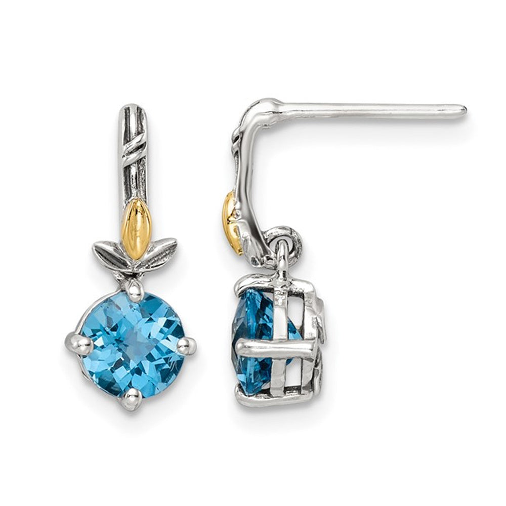 1.90 Carat (ctw) Swiss Blue Topaz Earrings in Sterling Silver with Yellow Accents Image 1