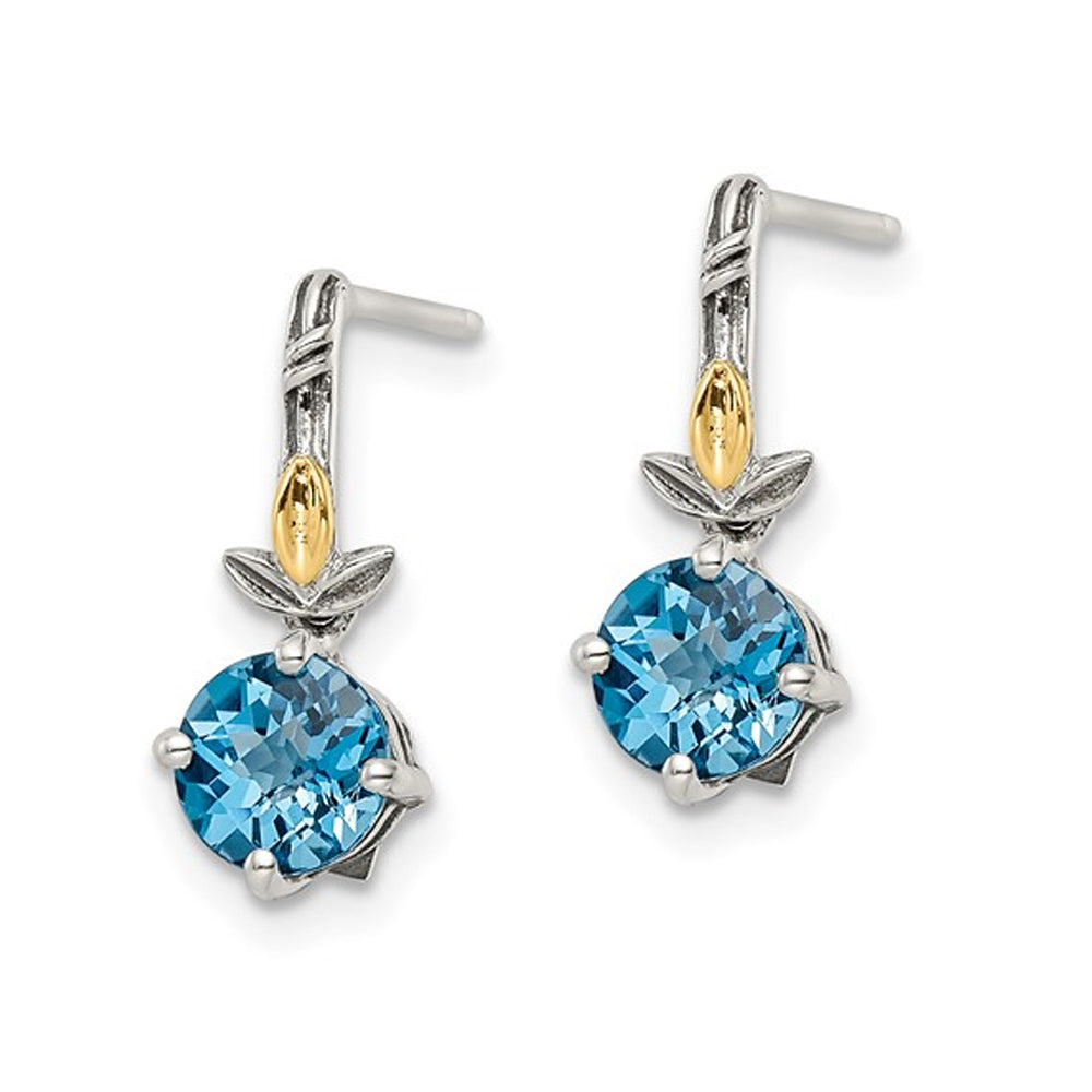 1.90 Carat (ctw) Swiss Blue Topaz Earrings in Sterling Silver with Yellow Accents Image 2