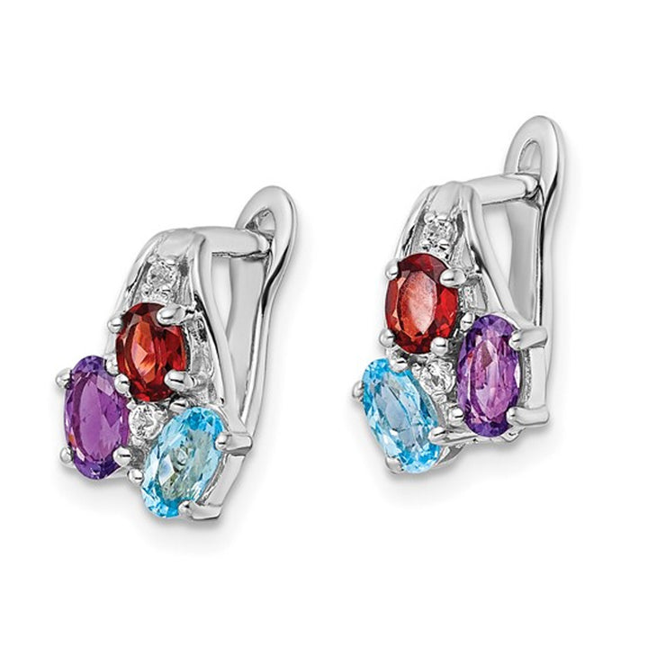 1.40 Carat (ctw) Oval Blue Topaz Garnet Amethyst Hinged Earrings in Sterling Silver Image 3