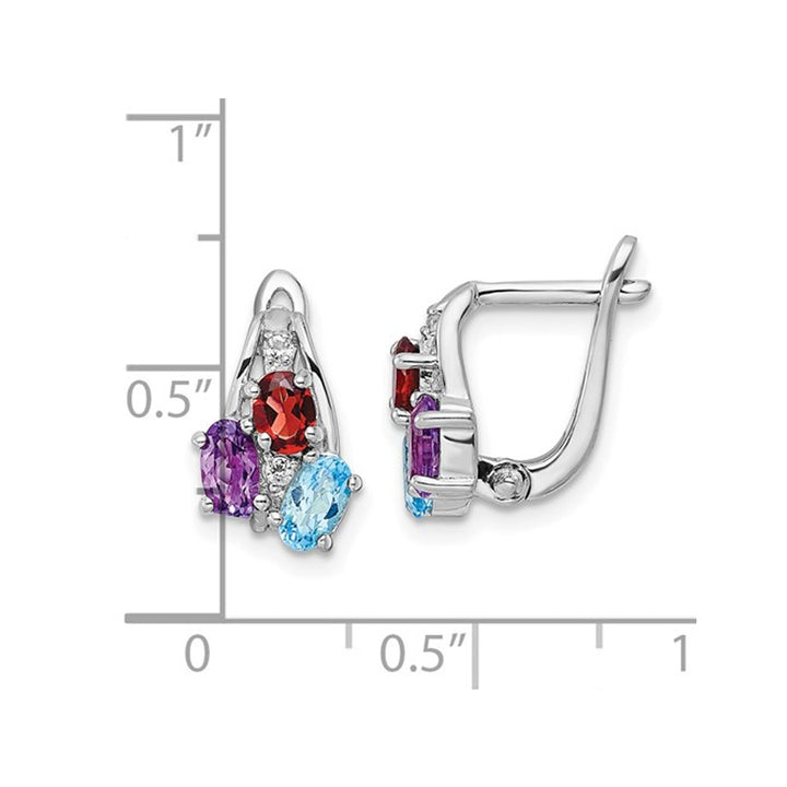 1.40 Carat (ctw) Oval Blue Topaz Garnet Amethyst Hinged Earrings in Sterling Silver Image 4