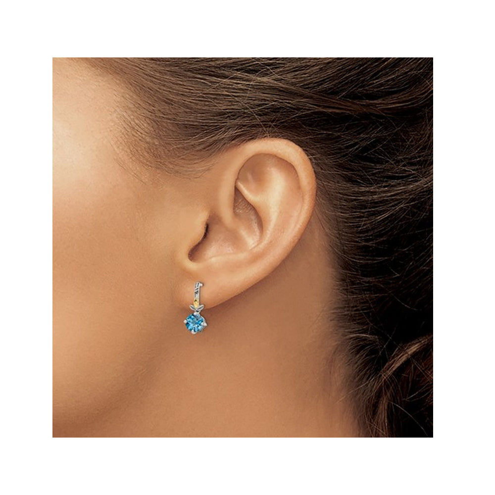 1.90 Carat (ctw) Swiss Blue Topaz Earrings in Sterling Silver with Yellow Accents Image 3