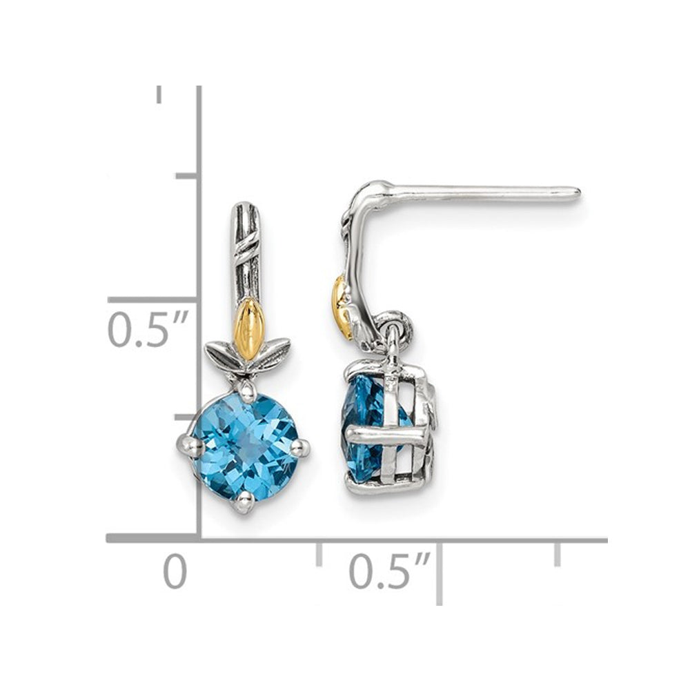 1.90 Carat (ctw) Swiss Blue Topaz Earrings in Sterling Silver with Yellow Accents Image 4