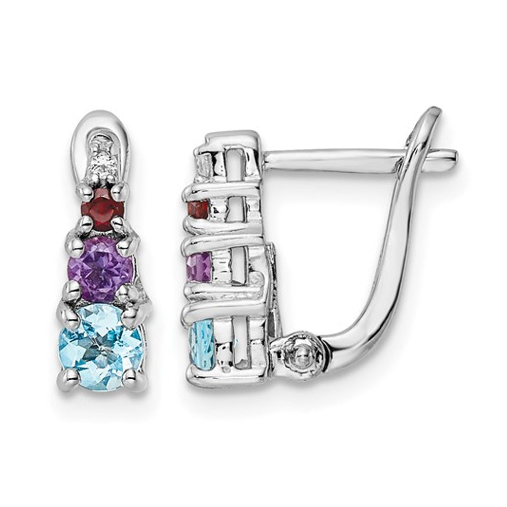 4/5 Carat (ctw) Blue Topaz Garnet and Amethyst Hinged Earrings in Sterling Silver Image 1