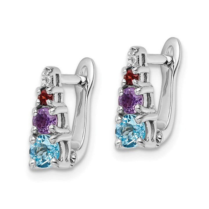 4/5 Carat (ctw) Blue Topaz Garnet and Amethyst Hinged Earrings in Sterling Silver Image 2