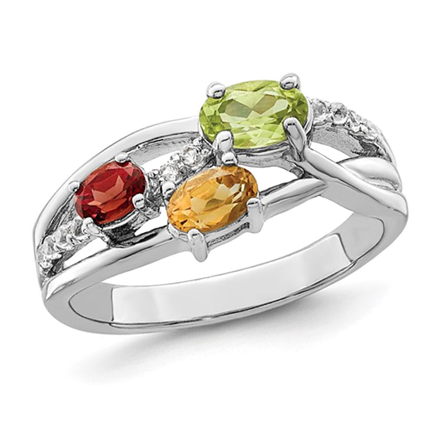 1.00 Carat (ctw) PeridotGarnet and Citrine Ring in Sterling Silver Image 1
