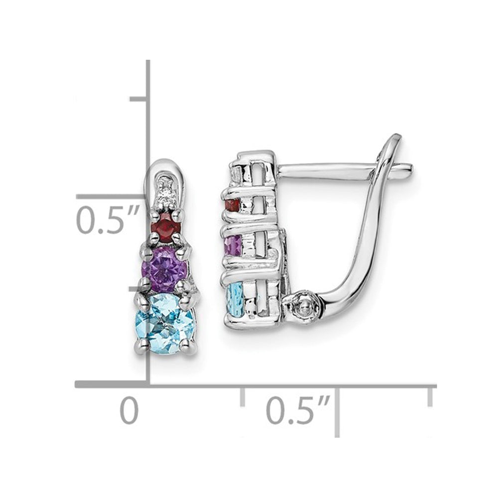 4/5 Carat (ctw) Blue Topaz Garnet and Amethyst Hinged Earrings in Sterling Silver Image 4