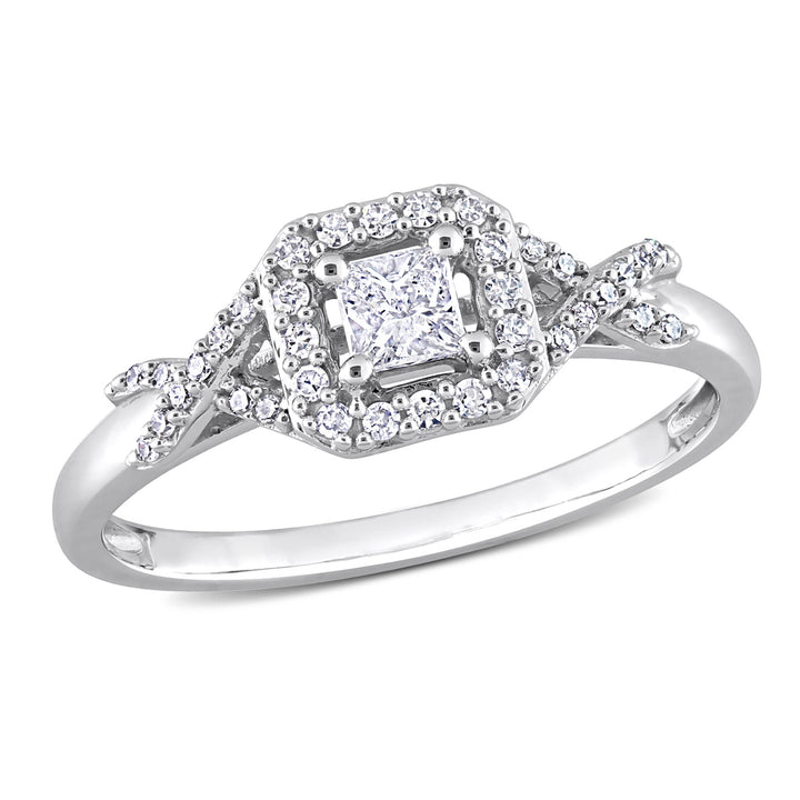 1/3 Carat (ctw H-I I2-I3) Princess Diamond Engagement Halo Ring in 10K White Gold Image 1