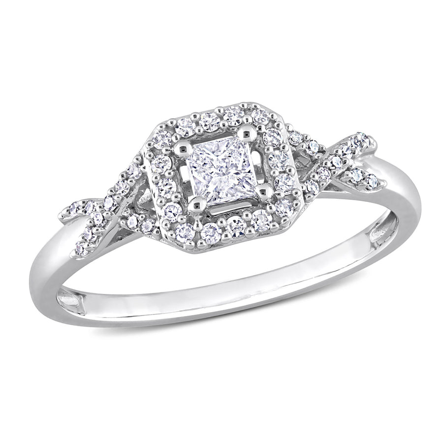 1/3 Carat (ctw H-II2-I3) Princess Diamond Engagement Halo Ring in 10K White Gold Image 1