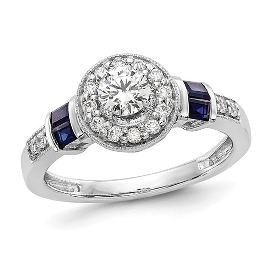 1/2 Carat (ctw SI1-SI2 G-H-I) Lab-Grown Diamond Engagement Ring in 14K White Gold with Sapphires Image 1