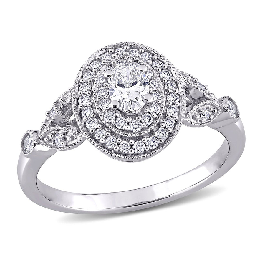 1/2 Carat (ctw H-I I1-I2) Diamond Engagement Halo Ring in 14K White Gold Image 1