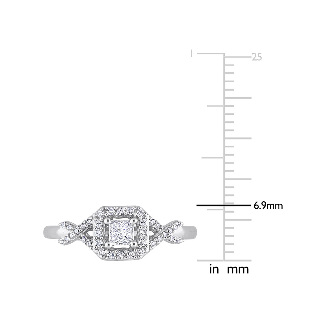 1/3 Carat (ctw H-II2-I3) Princess Diamond Engagement Halo Ring in 10K White Gold Image 3
