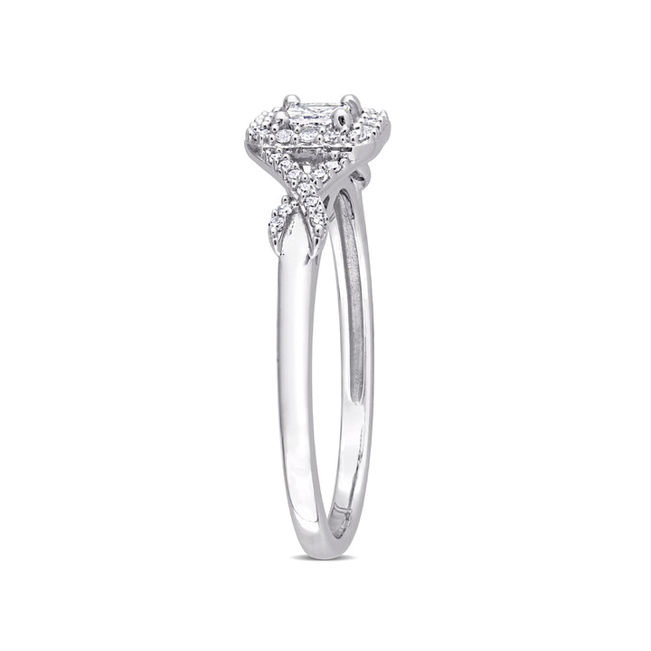 1/3 Carat (ctw H-II2-I3) Princess Diamond Engagement Halo Ring in 10K White Gold Image 4