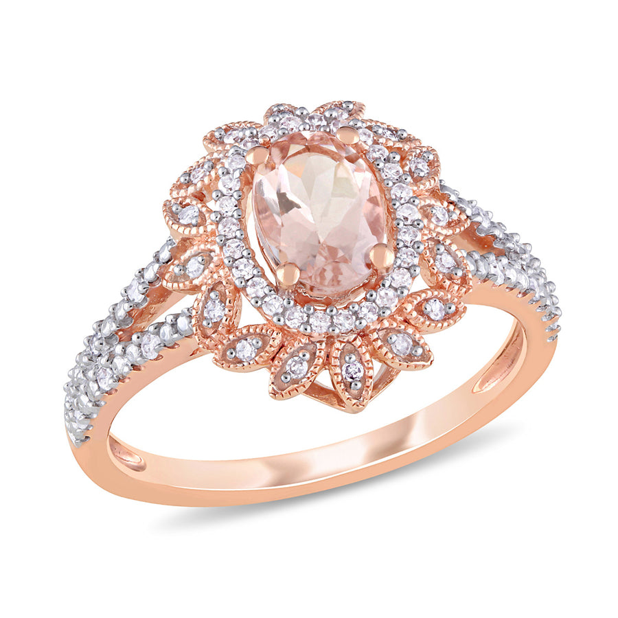 3/4 Carat (ctw) Morganite Ring in 10K Rose Pink Gold with Diamonds Image 1