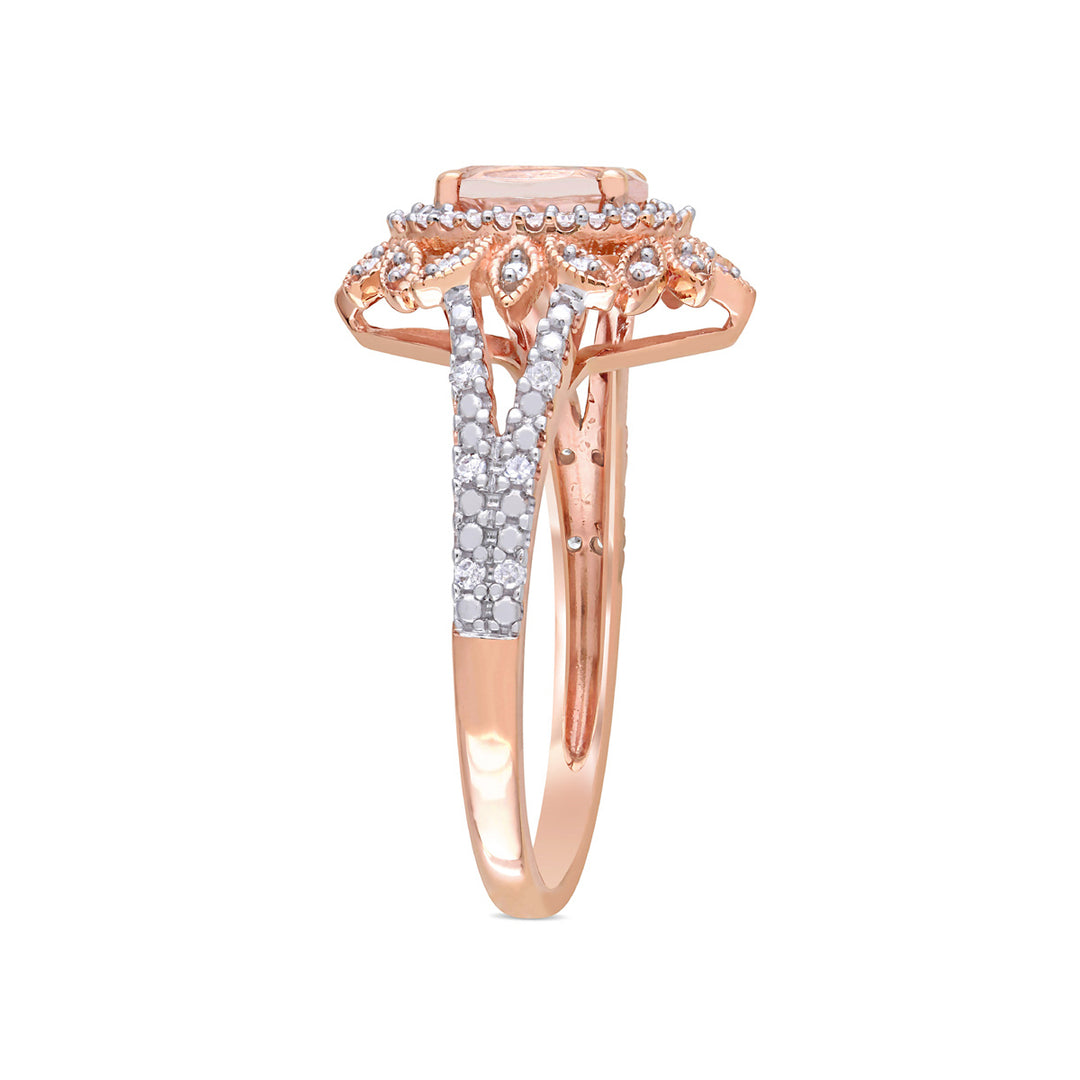 3/4 Carat (ctw) Morganite Ring in 10K Rose Pink Gold with Diamonds Image 4