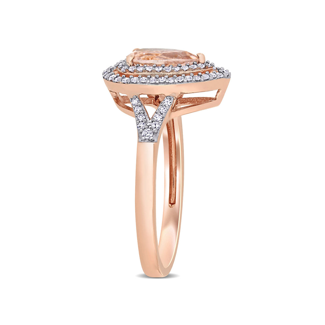 5/8 Carat (ctw) Pear Drop Morganite Double Halo Ring in 14K Rose Gold with Diamonds Image 3