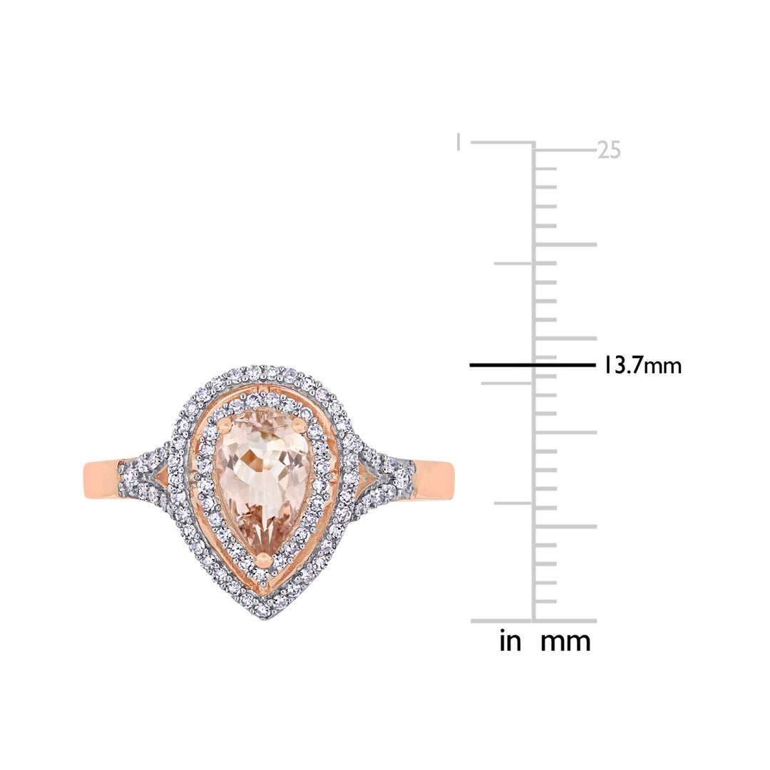 5/8 Carat (ctw) Pear Drop Morganite Double Halo Ring in 14K Rose Gold with Diamonds Image 4