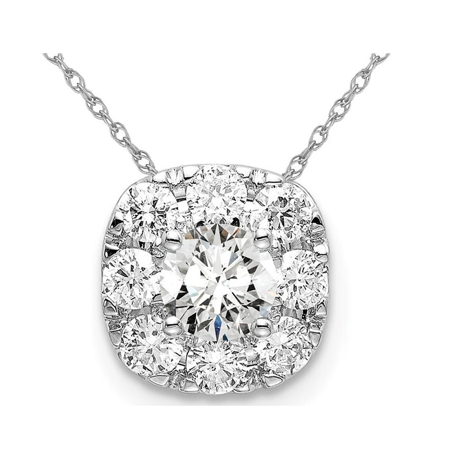 1.00 Carat (ctw H-ISI1-SI2) Lab-Grown Diamond Solitaire Halo Pendant Necklace in 14K White Gold with Chain Image 1